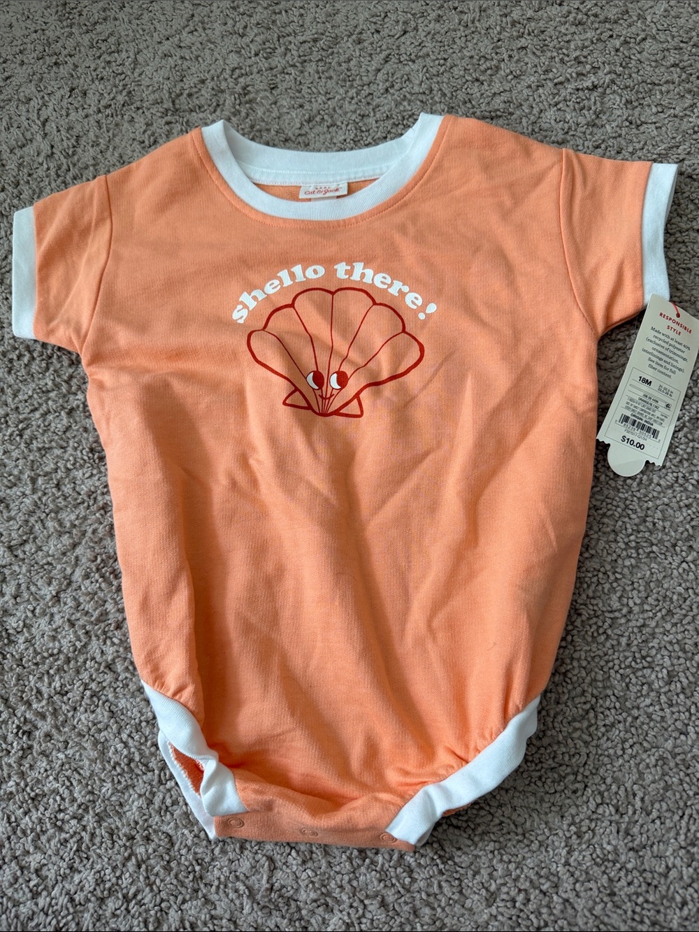 Cat & Jack Peach Short Sleeve One-Piece Bodysuit with Shell Graphic